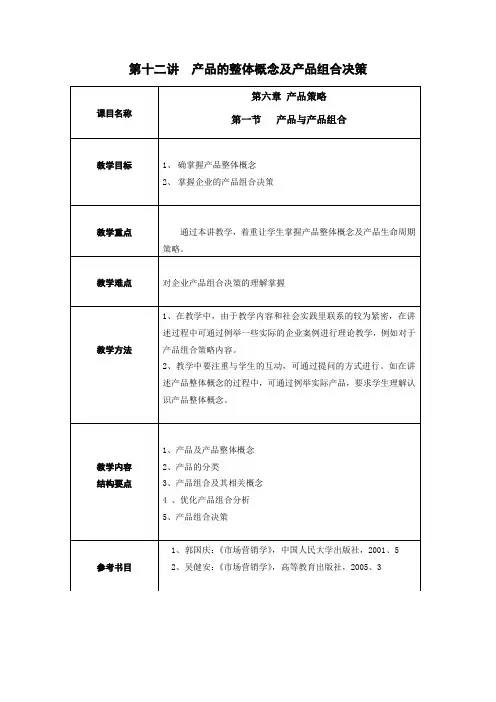 市场营销教案——产品的整体概念及产品组合决策