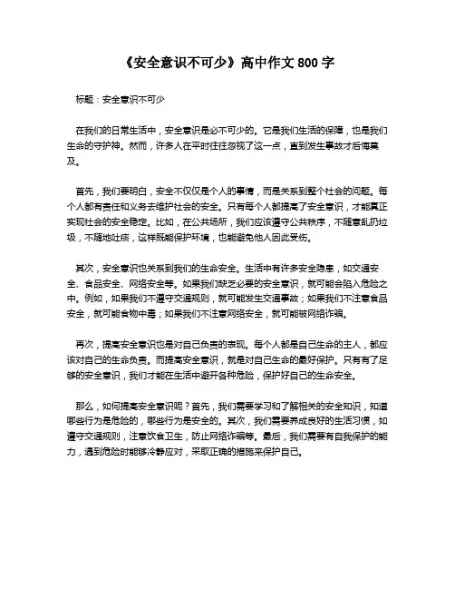 《安全意识不可少》高中作文800字
