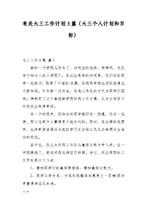 有关大三工作计划3篇(大三个人计划和目标)