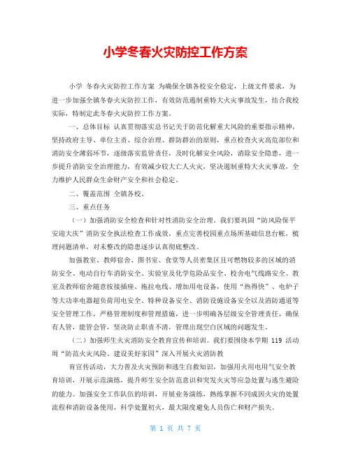 小学冬春火灾防控工作方案