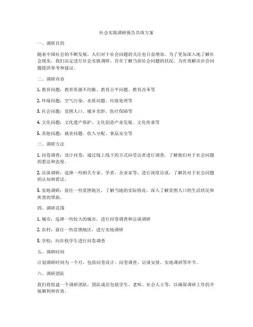 社会实践调研报告具体方案