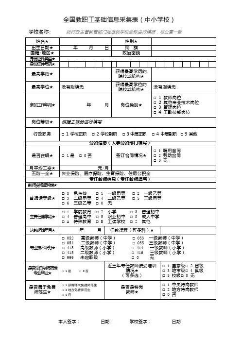 中小学教职工基本信息采集表