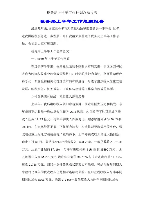 税务局上半年工作计划总结报告