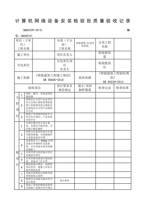 精选计算机网络设备安装检验批质量验收记录
