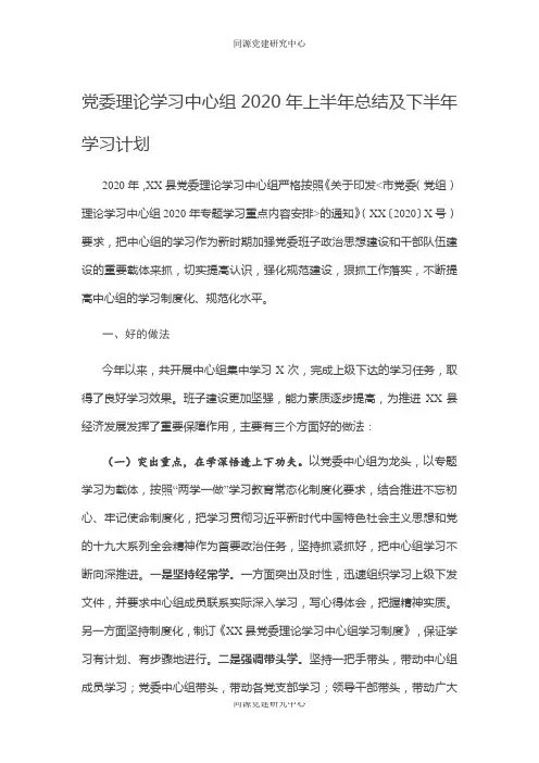 党委理论学习中心组2020年上半年总结及下半年学习计划