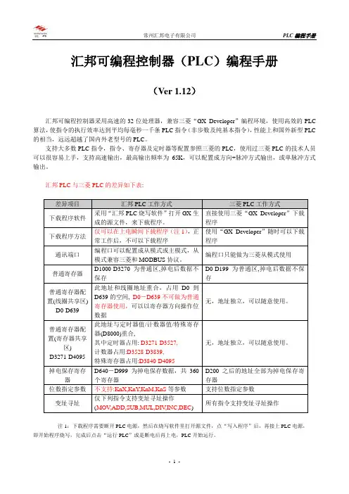 汇邦可编程控制器(PLC)编程手册
