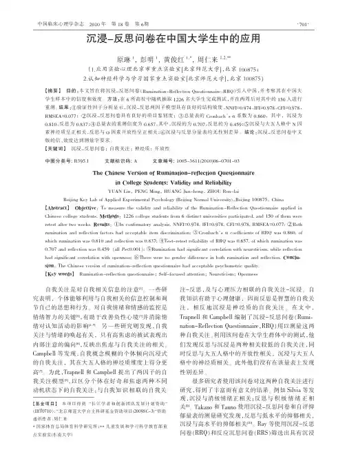 沉浸-反思问卷在中国大学生中的应用