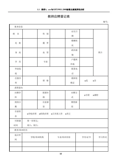 教师应聘登记表