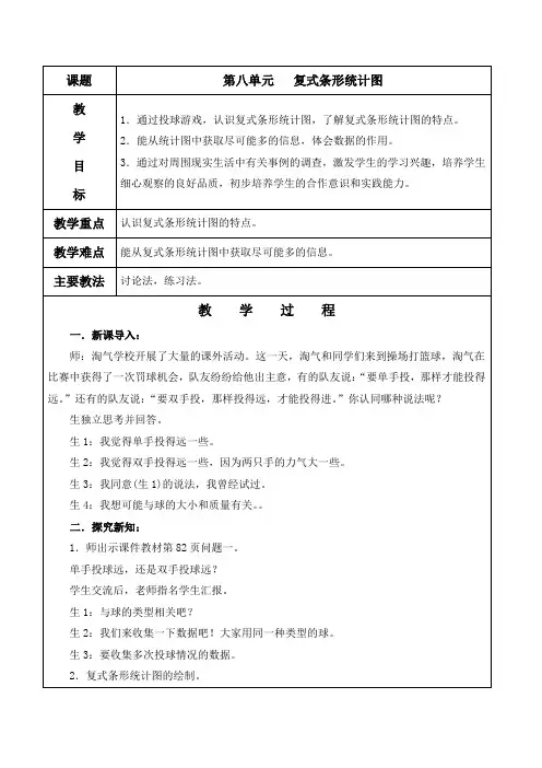 北师大版五年级数学下册《第八单元   复式条形统计图》教案及教学反思