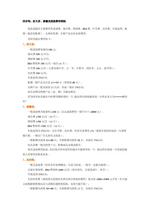 沃尔玛、好又多、麦德龙进场费用明细