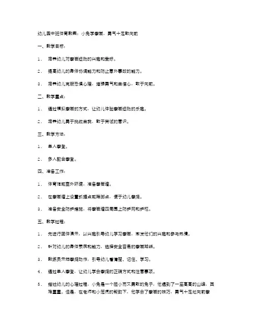 幼儿园中班体育教案：小兔学攀岩,勇气十足敢向前