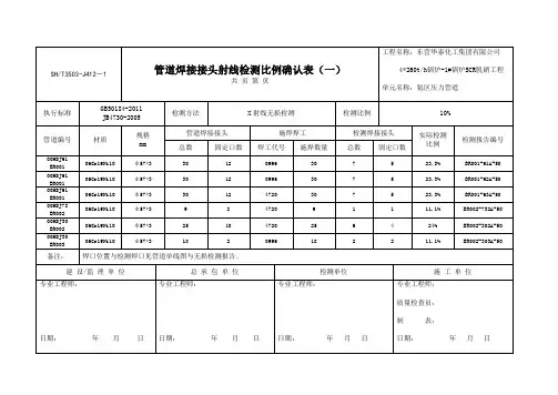 管道焊接接头射线检测比例确认表