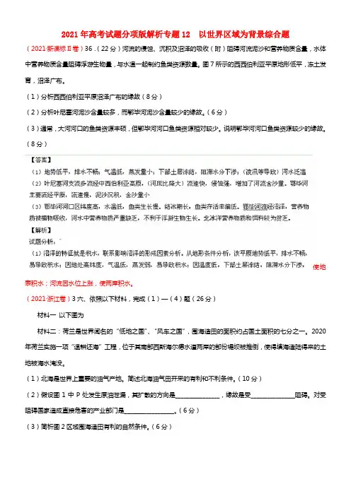 2021年高考地理试题分类汇编 专题12 以世界区域为背景综合题（含解析）(1)