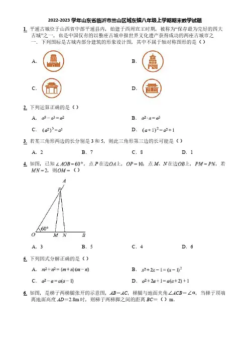 2022-2023学年山东省临沂市兰山区城东镇八年级上学期期末数学试题