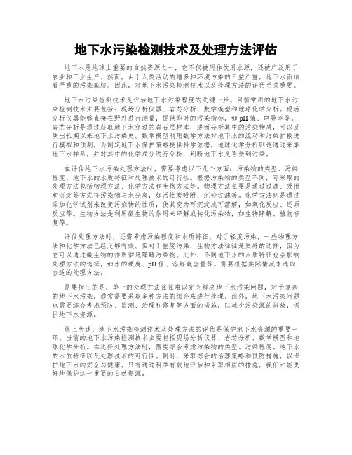 地下水污染检测技术及处理方法评估