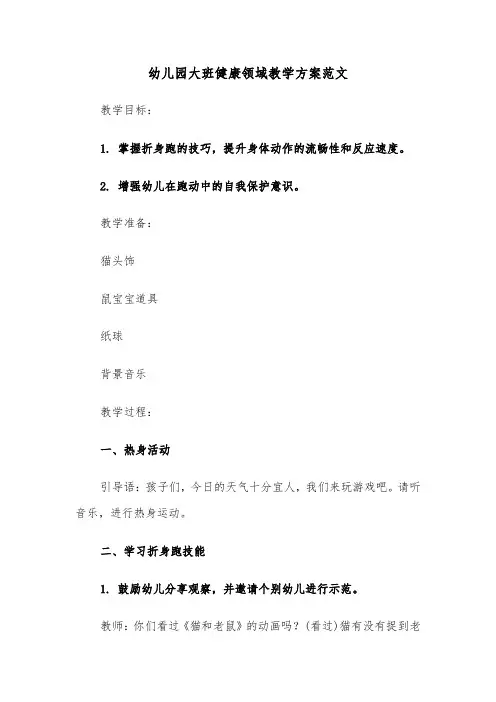 幼儿园大班健康领域教学方案范文（七篇）