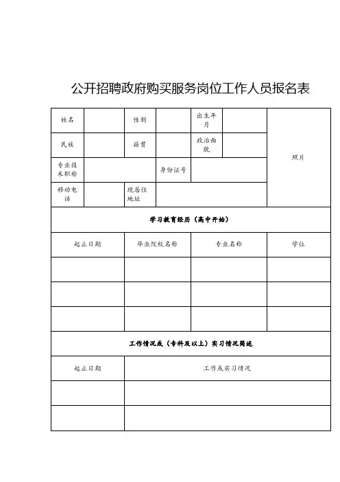 公开招聘政府购买服务岗位工作人员报名表 (2)