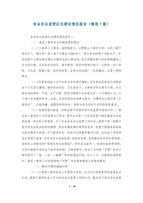 食品安全监管队伍建设情况报告(精选7篇)
