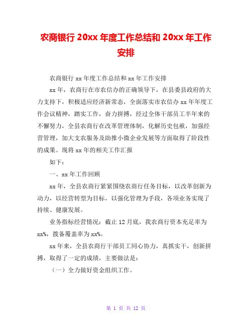 农商银行20xx年度工作总结和20xx年工作安排