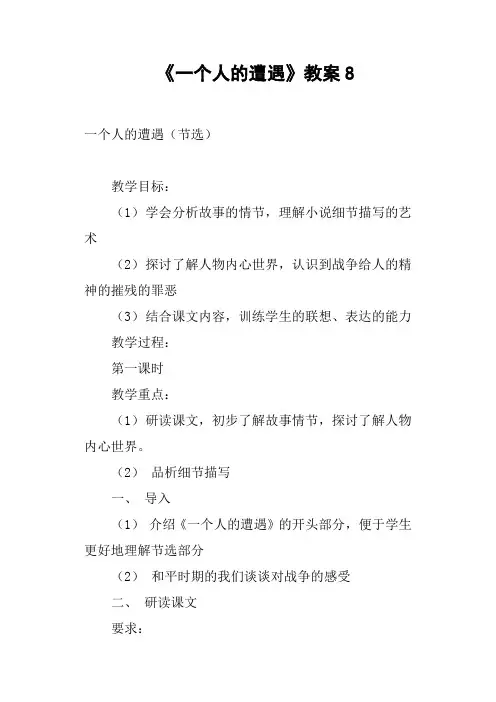 《一个人的遭遇》教案