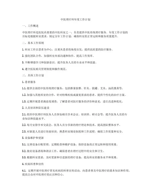 中医理疗科年度工作计划