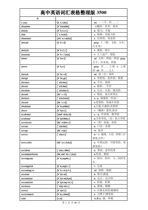 高考必备英语3500词表格版(带音标)