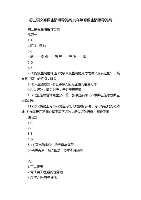 初三语文寒假生活指导答案,九年级寒假生活指导答案