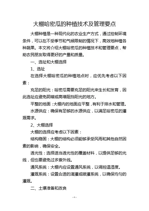 大棚哈密瓜的种植技术及管理要点