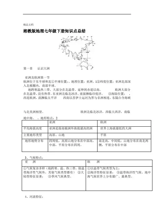 湘教版地理七年级下册知识点总结资料