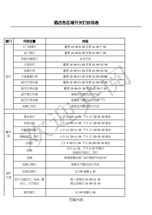 酒店公共区域开关灯时间表格模板(2)(1)
