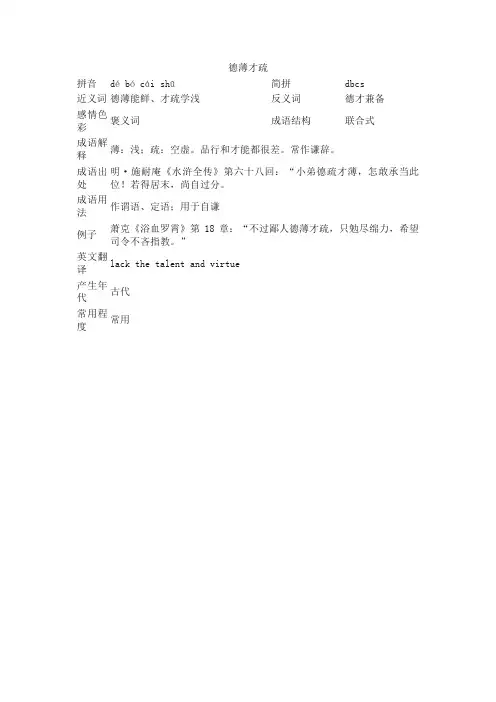 德薄才疏_德薄才疏的意思_成语词典