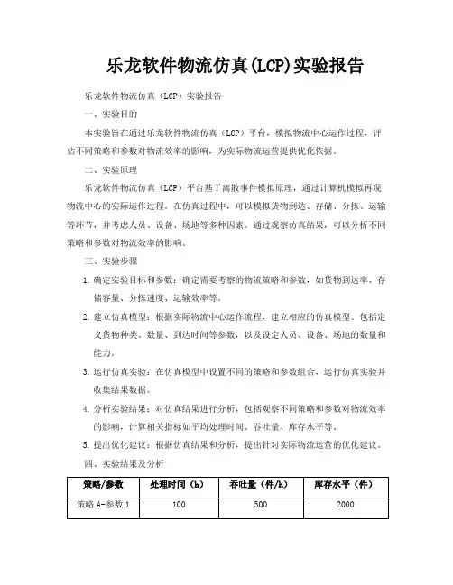 乐龙软件物流仿真LCP实验报告