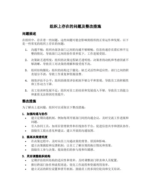 组织上存在的问题及整改措施