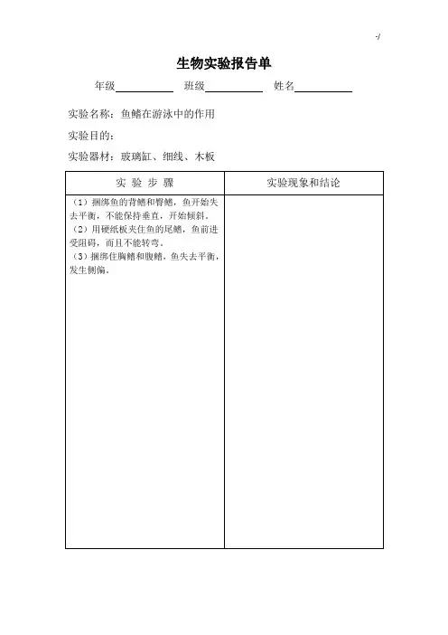 八年级生物实验报告(上下)