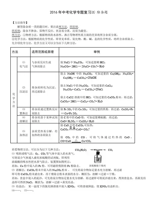 2016年中考化学专题复习三 除杂题(A4)