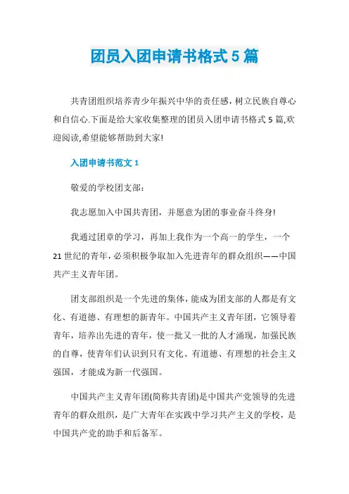 团员入团申请书格式5篇