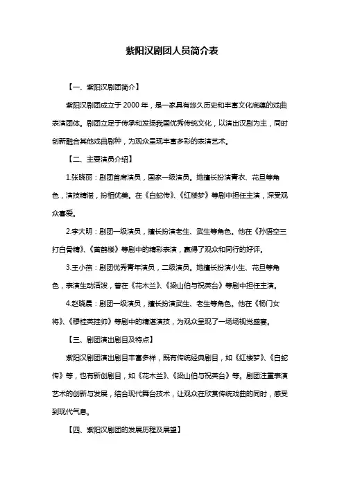 紫阳汉剧团人员简介表