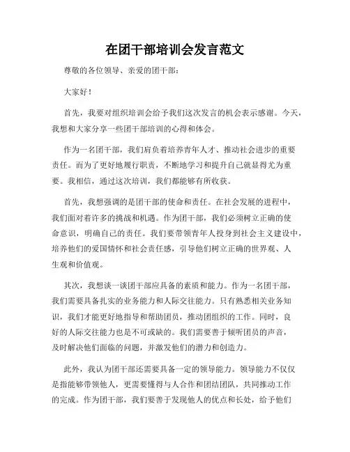 在团干部培训会发言范文