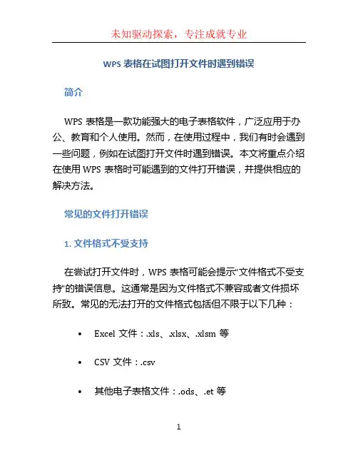 wps表格在试图打开文件时遇到错误