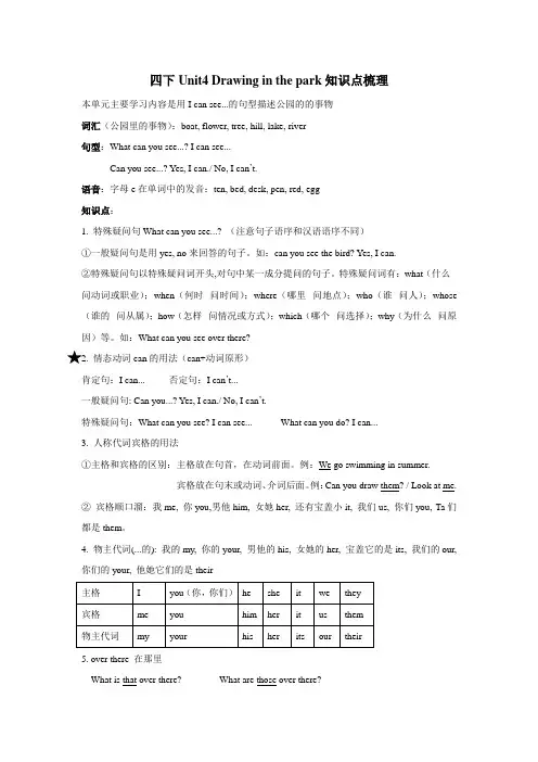 【译林版】四下Unit4 Drawing in the park知识点梳理