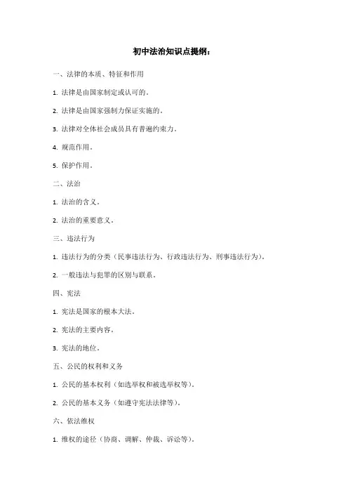 初中道德与法治知识点提纲