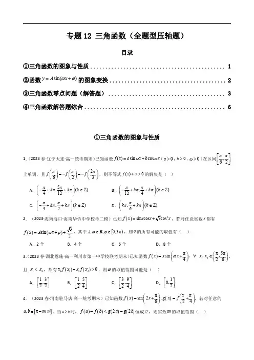 专题12 三角函数(全题型压轴题)试题含解析