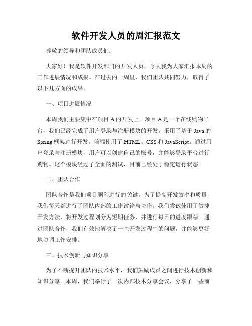 软件开发人员的周汇报范文