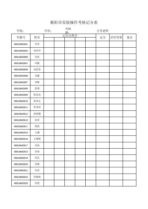 实验操作考核记分表