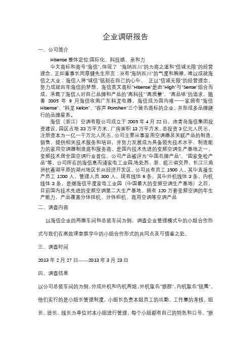 海信企业调研报告 2