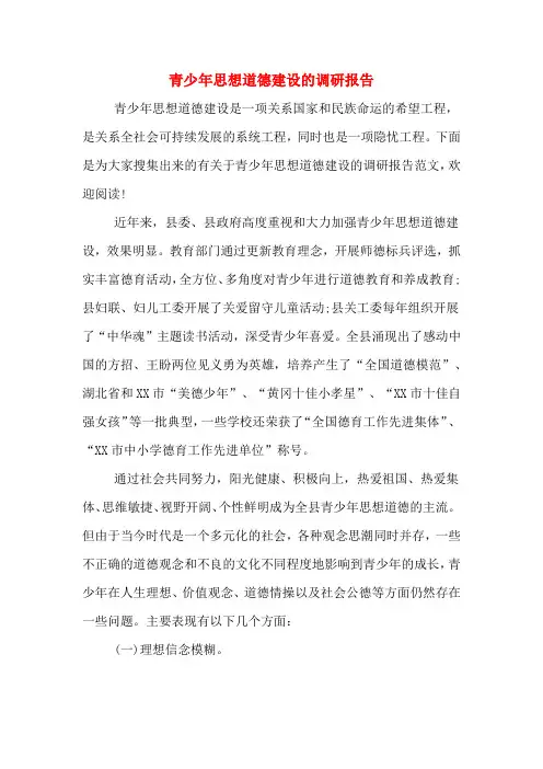 青少年思想道德建设的调研报告