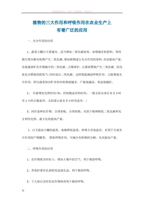 植物的三大作用和呼吸作用在农业生产上有着广泛的应用