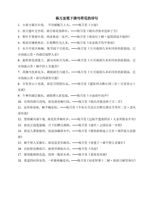 杨万里笔下描写荷花的诗句