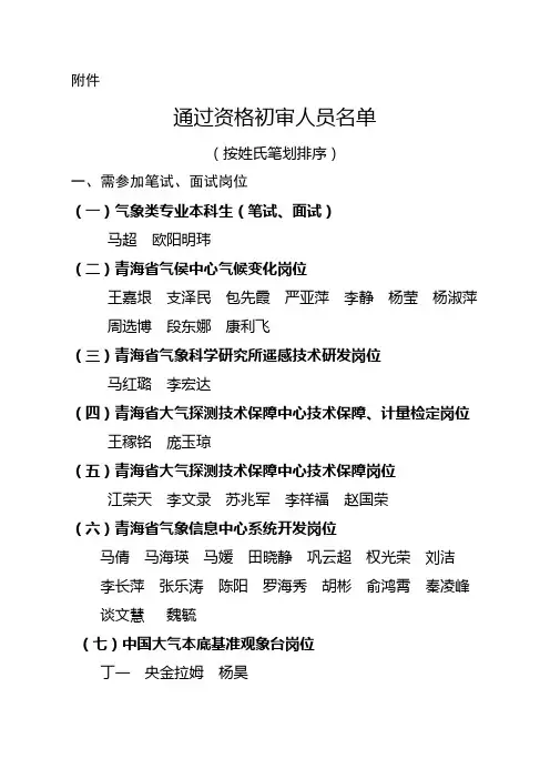 通过资格初审人员名单【模板】