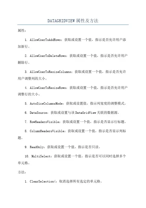 DATAGRIDVIEW属性及方法